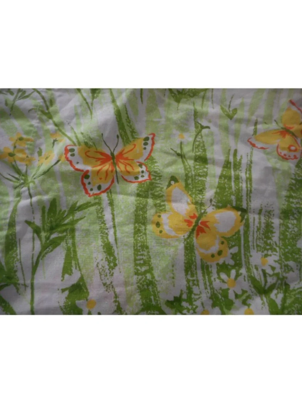 Vintage floral butterfly green orange 50/50 cotton poly Standard Pillowcase